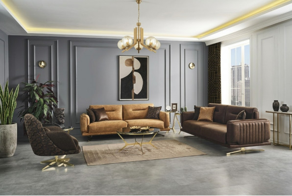 Bankstel Compleet Bank 431 Zitfauteuil Kunstleer Bruin Set 3 delig