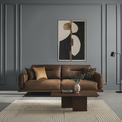 Vierzitsbank 4-zitsbanken kunstleer bruin Woonkamer Luxe