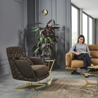 Fauteuil Oorfauteuil Cocktailsessel Stof Woonkamer Polyester Bruin