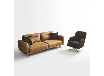 Sofa Set Compleet Bankstel 31 Zitsfauteuil Kunstleer Bruin Set 2-delig
