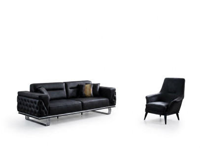 Sofaset Complete Sofa 41 Seat Chair Faux Leather Black Set 2 pieces