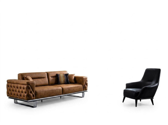 Sofa set complete sofa 31 seat armchair faux leather brown set 2-piece