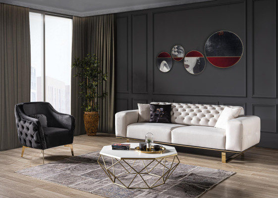 Chesterfield bankstel bank 3-zits fauteuil stof luxe wit bankstellen -> Chesterfield bankstel bank 3-zits fauteuil stof luxe wit bankstellen