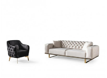 Chesterfield bankstel bank 3-zits fauteuil stof luxe wit bankstellen -> Chesterfield bankstel bank 3-zits fauteuil stof luxe wit bankstellen