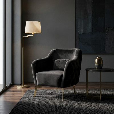 Fauteuil Chesterfield oorfauteuil stof woonkamer polyester zwart