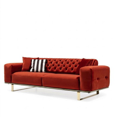 Driepersoons Chesterfield bankstel 3-zitsbank Rood Stof Woonkamer Luxe