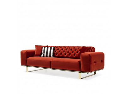 Driepersoons Chesterfield bankstel 3-zitsbank Rood Stof Woonkamer Luxe