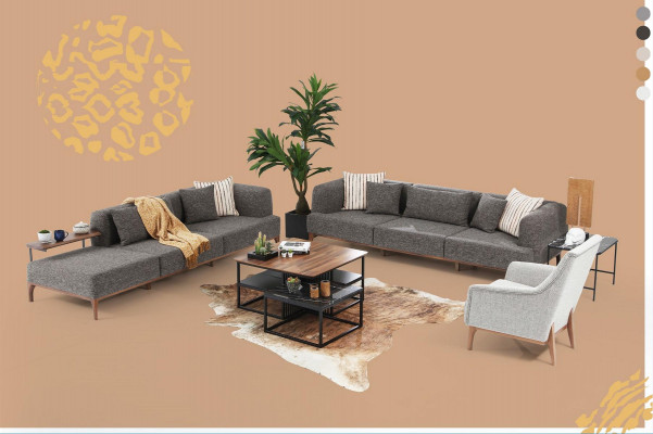 Driesitsbank 3-zitsbanken Grijs Stof Woonkamer Luxe Modern Nieuw