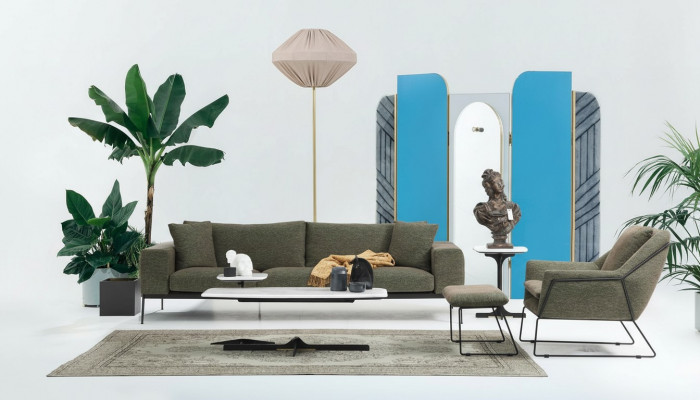Moderne bankstel driepersoons fauteuil bank stoffen meubelgroep set