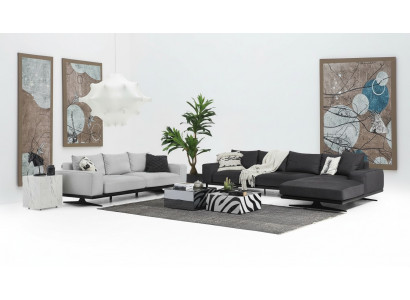 Bankstel Hoekbank L-Vorm Tweezitter Zits Fauteuil Stof Grijs 3-delig