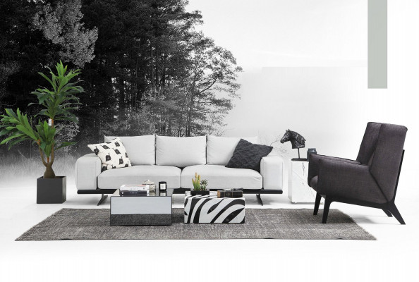 Tweezitsbank 2-zitter Stof Grijs Modern Design Woonkamer Polyester