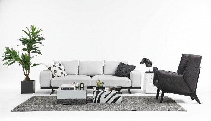 Sofa set Bank 3-zits fauteuil Driezits Grijs Modern Stof Zitplaats