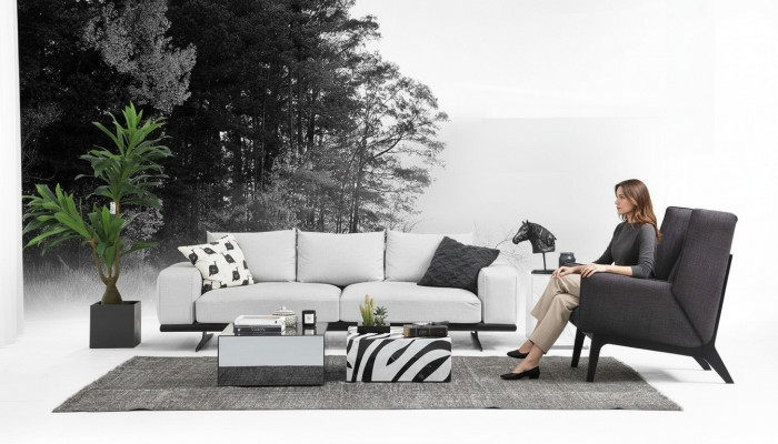 Bankstel Bankstel 2-zits fauteuil Tweezitter Grijs Modern Stoffen Set
