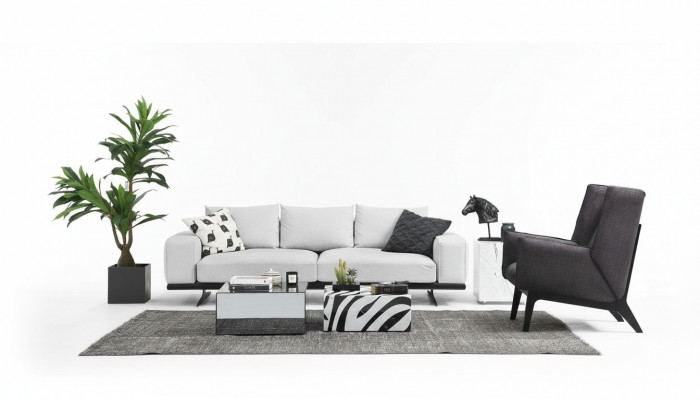 Bankstel Bankstel 2-zits fauteuil Tweezitter Grijs Modern Stoffen Set