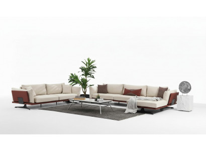 Bankstel Hoekbank L-vorm 3-zits Beige Modern Stoffen Bankstel Set Hoek