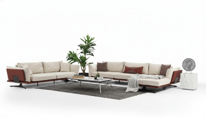 Sofaset hoekbank L-vorm 2-zits Beige Modern Stoffen bankstel met hoek