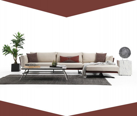 Hoekbank L-vorm Beige Modern Stof Ontwerp Woonkamer Bank Polyester