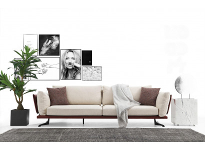 Driedelig bankstel 3-zits stof beige modern design woonkamer luxe