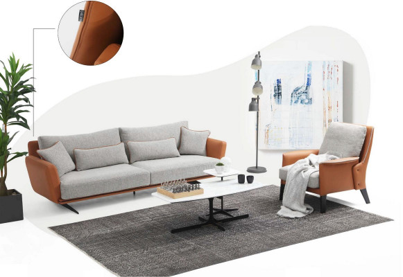 Sofaset 21-zits woonkamerbank Oranje stof fauteuil tweezits