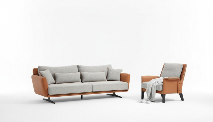 Sofaset 21-zits woonkamerbank Oranje stof fauteuil tweezits