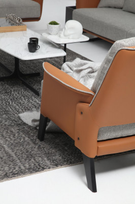 Fauteuil Oorfauteuil Cocktailsessel Stof Woonkamer Oranje Modern Grijs