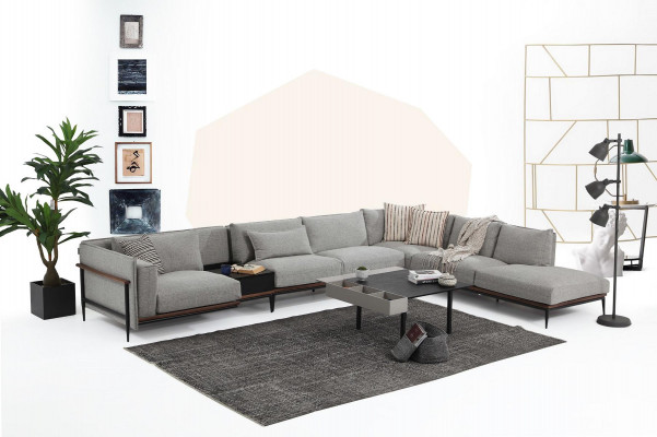Hoekbank L-vorm Bank Grijs Modern Stof Ontwerp Woonkamer Polyester XXL