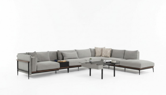 Hoekbank L-vorm Bank Grijs Modern Stof Ontwerp Woonkamer Polyester XXL