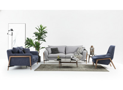 Complete bankstelbankenbank bank 321-zits stoffen set blauw