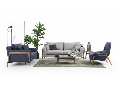 Sofa set 2-zitsbank Modern stof set Blauw Groep Woonkamer