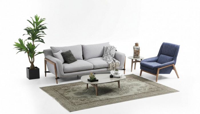 Bankstel 4-zits fauteuil vierzitter stoffen banken modern ontwerp grijs