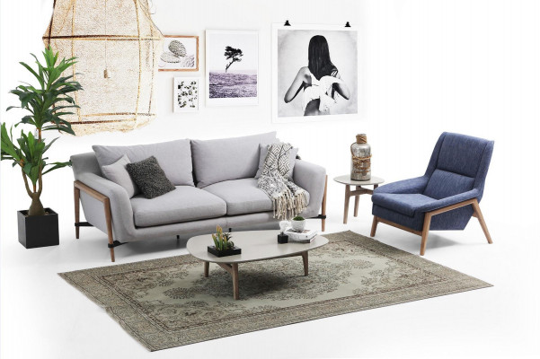 Bankstel 3-zits fauteuil Driepersoons stoffen banken Modern design Grijs