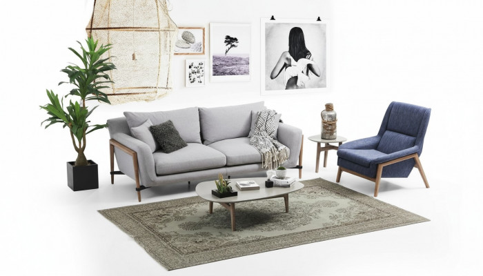 Sofa set 2 zits fauteuil Tweezitter stoffen banken Modern design Grijs