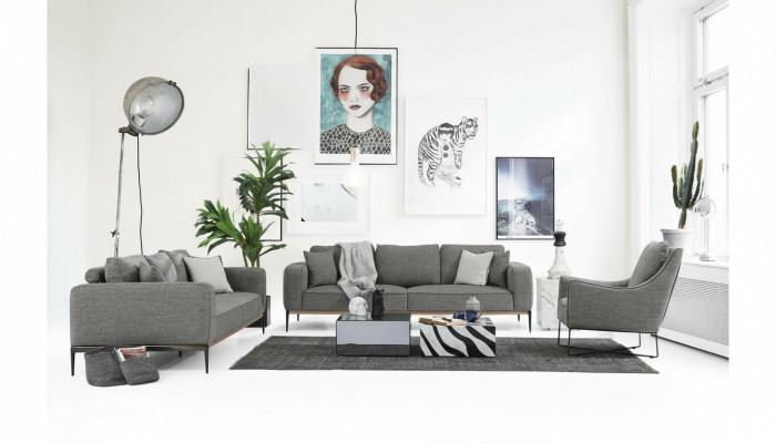 Sofagroep 2-zits bank Moderne stof set grijs groep woonkamer