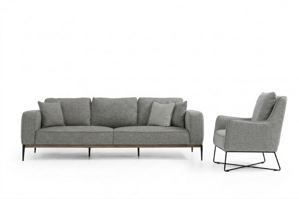 Bankstel 2-zits fauteuil tweezitsstoffen banken modern design grijs