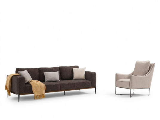 Bankstel 3-zitter fauteuil driezits grijs stof banken modern ontwerp.