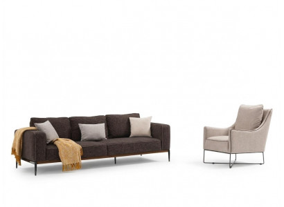 Bankstel 3-zitter fauteuil driezits grijs stof banken modern ontwerp.
