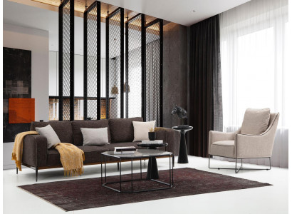 Bankstel 3-zitter fauteuil driezits grijs stof banken modern ontwerp.