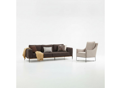 Bankstel 2-zits fauteuil tweezits grijs stof banken modern design