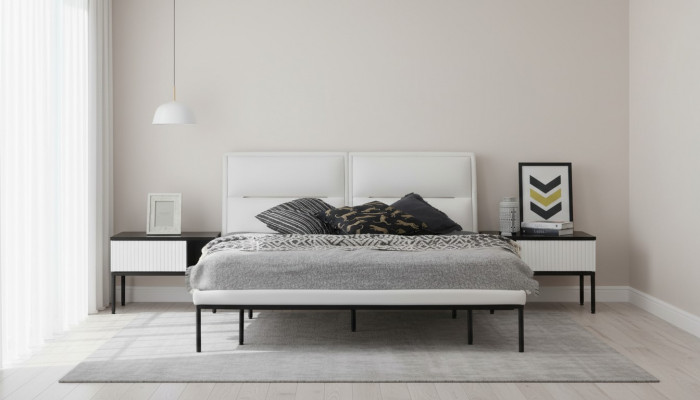 Bed bedframe tweepersoonsbed hout modern wit slaapkamer dubbel ontwerp