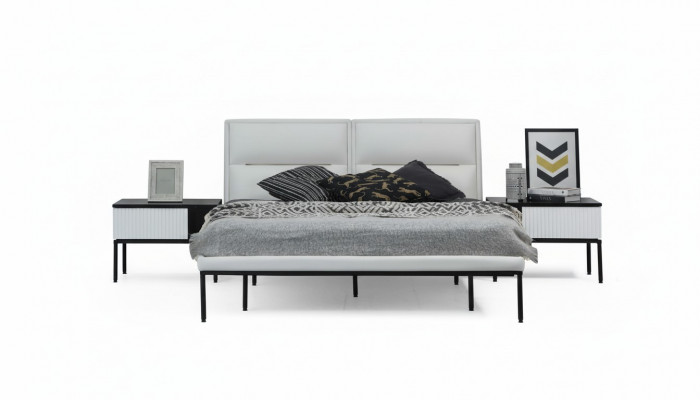 Bed bedframe tweepersoonsbed hout modern wit slaapkamer dubbel ontwerp