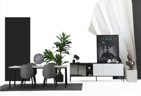 Eetkamer groep Eettafel Stoelen Tafel Hout Set 7delig Grijs Modern Set
