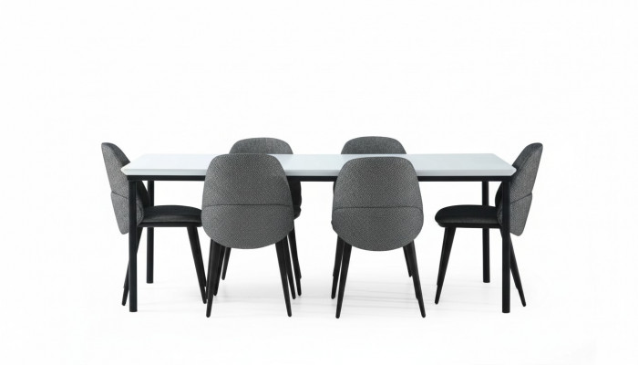 Eetkamer groep Eettafel Stoelen Tafel Hout Set 7delig Grijs Modern Set