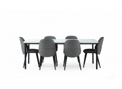 Eetkamer groep Eettafel Stoelen Tafel Hout Set 7delig Grijs Modern Set
