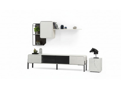 Woonkamerwand RTV laag dressoir planken kast TV-standaard set hout modern wit