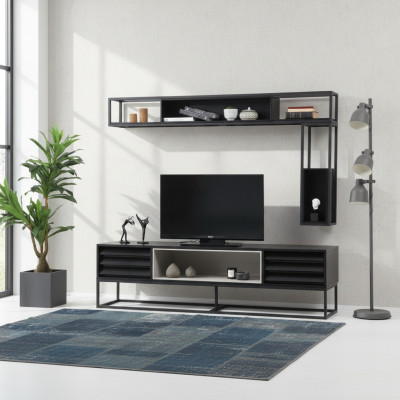 Wandmeubel RTV Lowboard Rekken TV-standaard Set Hout Modern Zwart Ontwerp