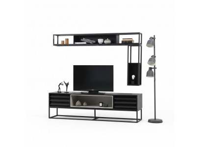 Wandmeubel RTV Lowboard Rekken TV-standaard Set Hout Modern Zwart Ontwerp