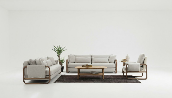 Bankstel 3-zits fauteuil driezits modern stof grijs setontwerp