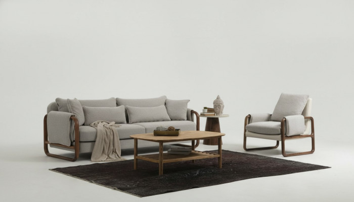 Sofa set 4-zitter fauteuil vierzitter modern stof grijs set ontwerp