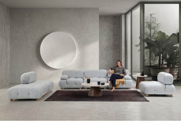 Complete bankstel bankstel 3-zitsbank modern stof grijs set