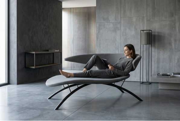 Chaiselongue fauteuil loungestoel ligstoel stof modern zitter grijs stoel